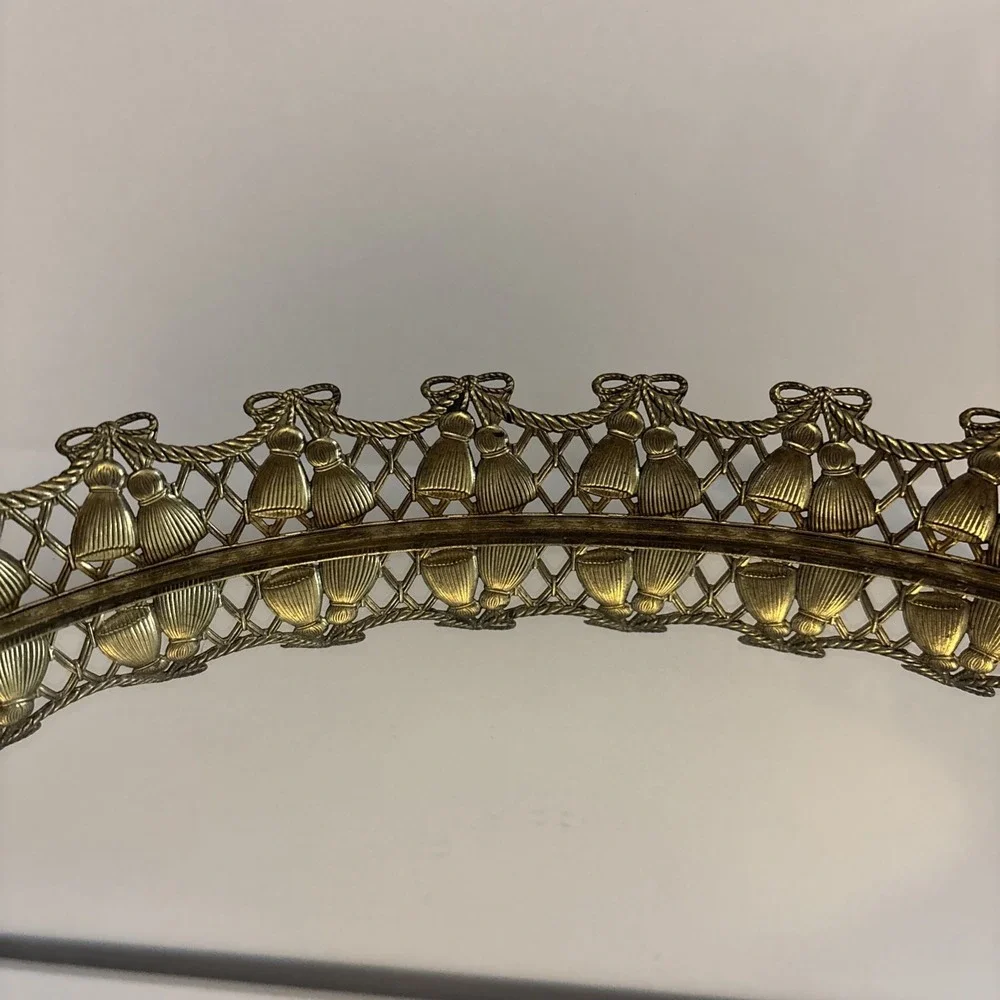 Vintage Gold Filigree Metal Mirror Vanity Dresser,